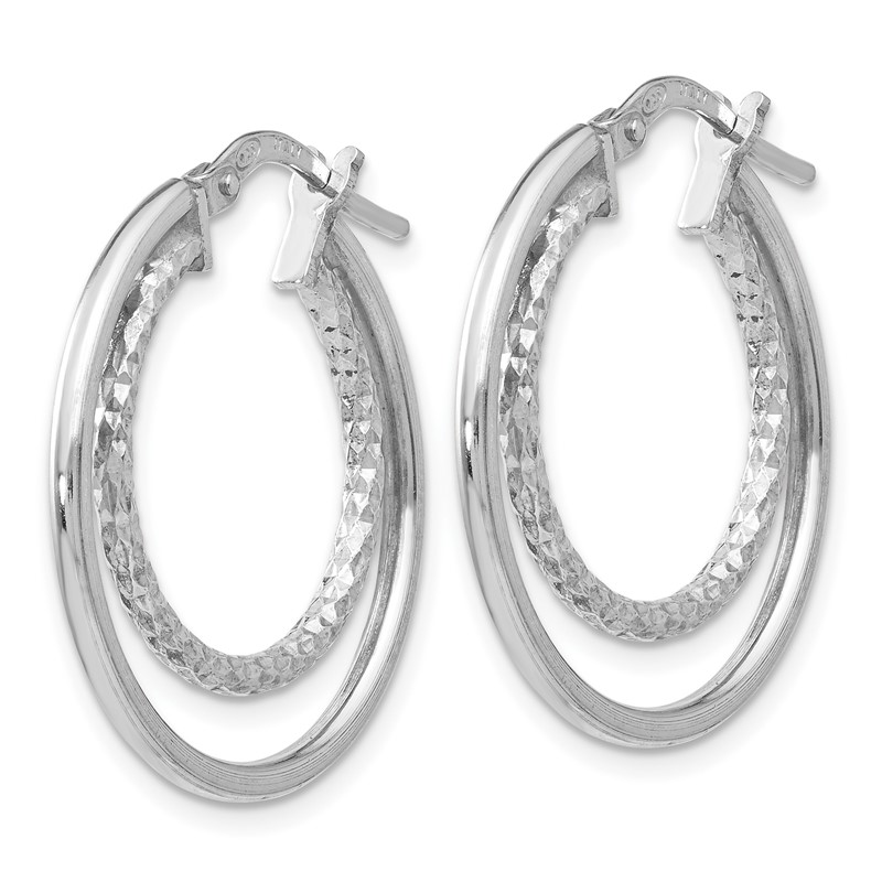 Sterling Silver RH-plated Polished D/C Hoop Earrings