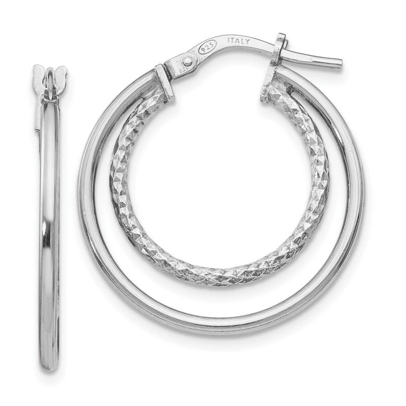 Sterling Silver RH-plated Polished D/C Hoop Earrings