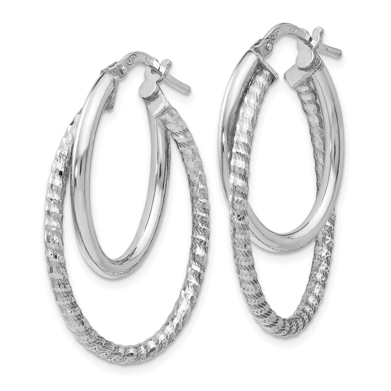 Sterling Silver RH-plated Polished D/C Oval Hoop Earrings