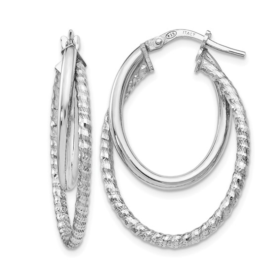 Leslie's Sterling Silver RH-plated Polished D/C Oval Hoop Earrings