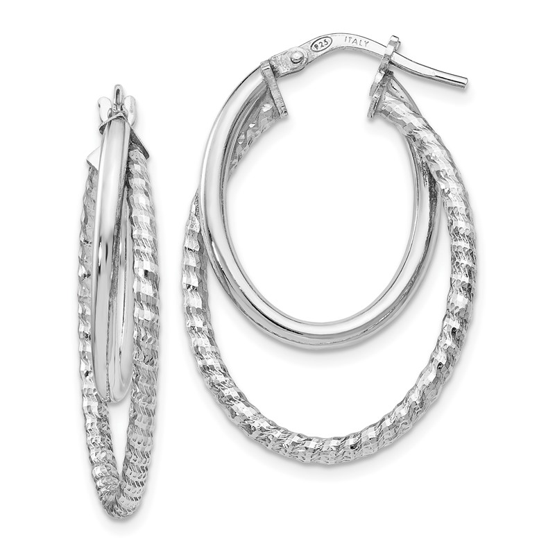 Sterling Silver RH-plated Polished D/C Oval Hoop Earrings