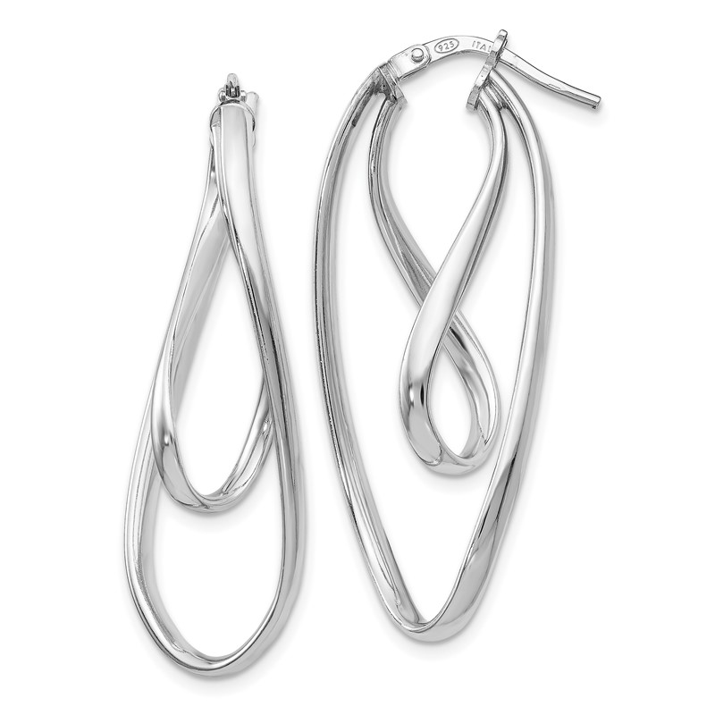 Sterling Silver RH-plated Polished Twisted Oval Hoop Earrings
