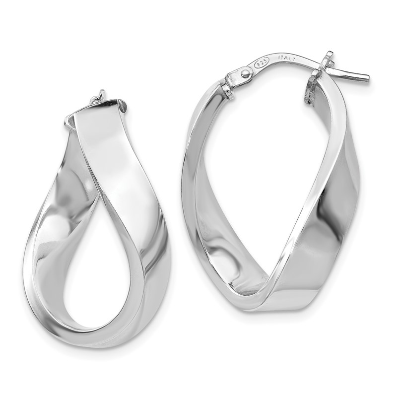 Sterling Silver RH-plated Polished Twisted Hoop Earrings
