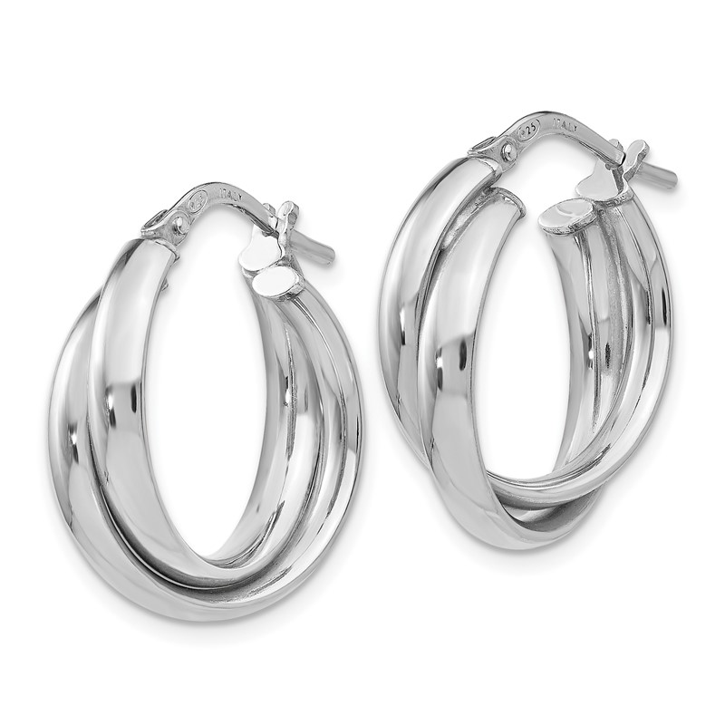 Sterling Silver RH-plated Polished Twisted Hoop Earrings