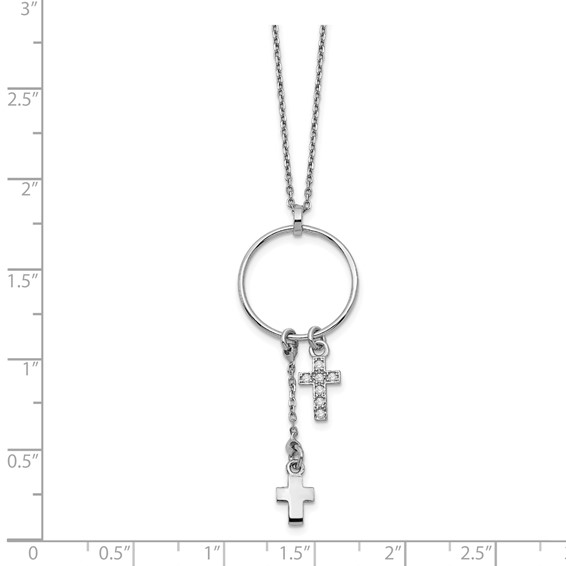 Leslie's Sterling Silver Rhodium-plated CZ Cross w/1.5 in ext. Necklace