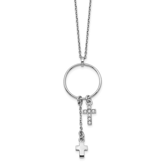 Leslie's Sterling Silver Rhodium-plated CZ Cross w/1.5 in ext. Necklace