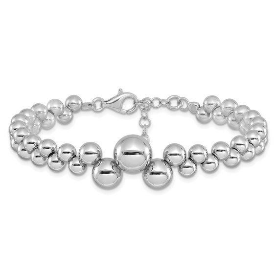 Leslie's Sterling Silver RH-plated Polished Beaded w/1.5in ext. Bracelet