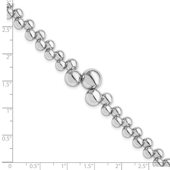 Leslie's Sterling Silver RH-plated Polished Beaded w/1.5in ext. Bracelet