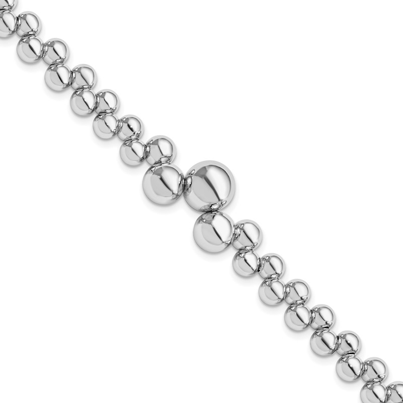 Sterling Silver RH-plated Polished Beaded w/1.5in ext. Bracelet