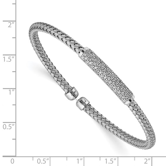 Leslie's Sterling Silver Rhod-plat Polished CZ Woven Flexible Cuff