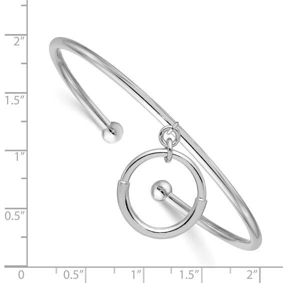 Leslie's Sterling Silver Rhod-plat Polished with Charm Cuff Bangle