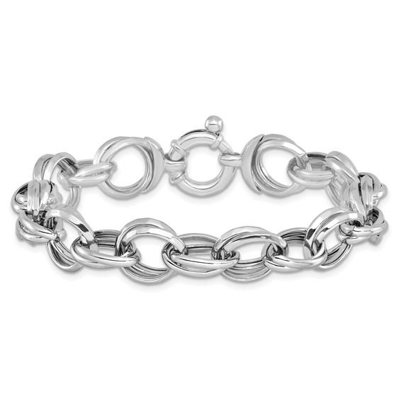 Leslie's Sterling Silver Rhod Polished & Hammered Fancy Link Bracelet