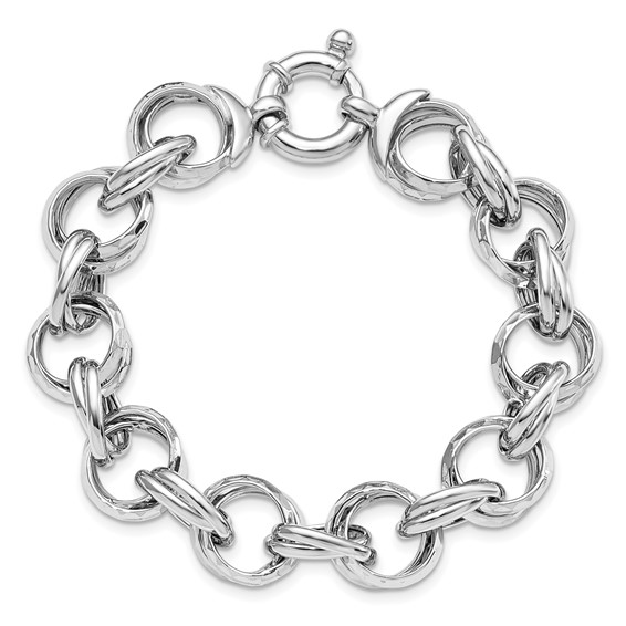 Leslie's Sterling Silver Rhod Polished & Hammered Fancy Link Bracelet