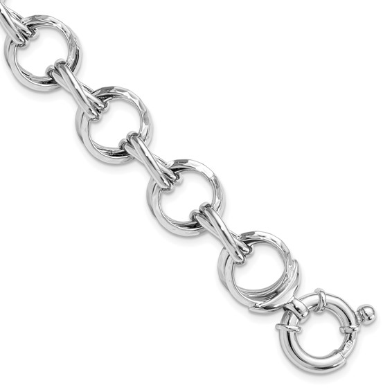 Leslie's Sterling Silver Rhod Polished & Hammered Fancy Link Bracelet