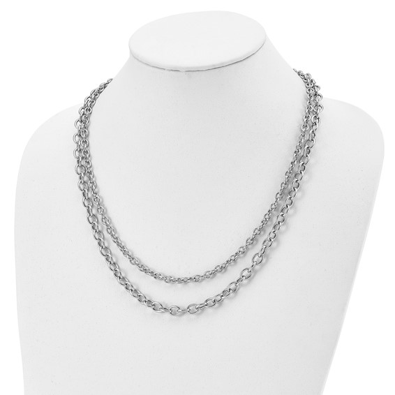 Leslie's Sterling Silver Rhod-plat Polished Layered w/1.5 in ext. Necklace