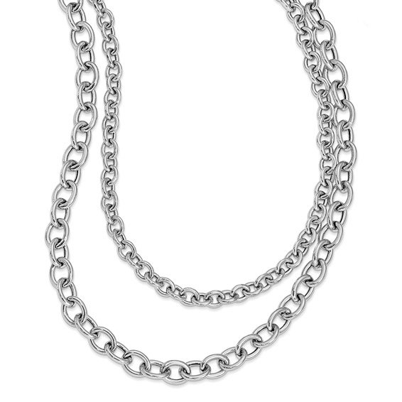 Leslie's Sterling Silver Rhod-plat Polished Layered w/1.5 in ext. Necklace