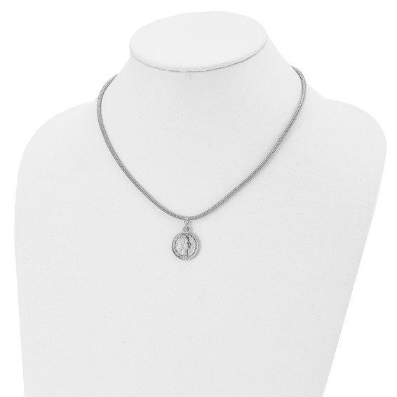 Leslie's SS Rhod-plat Polished Elizabeth II Medal w/1.5 in ext. Necklace