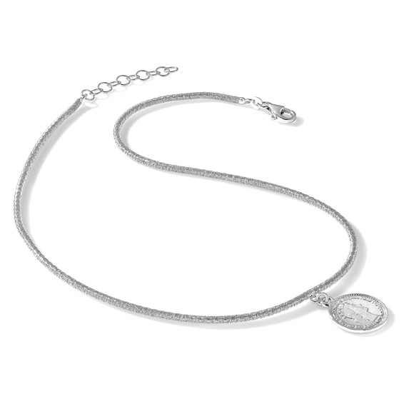 Leslie's SS Rhod-plat Polished Elizabeth II Medal w/1.5 in ext. Necklace