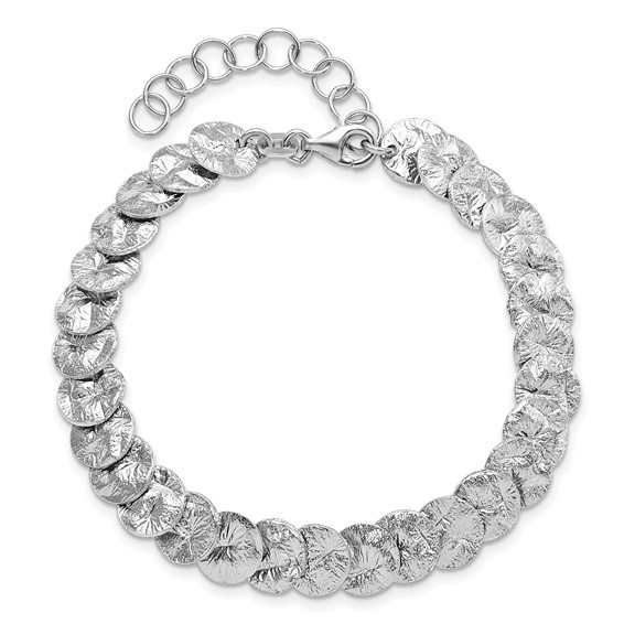 Leslie's Sterling Silver Rhod-pt. Textured Reversible w/1.5 in ext. Bracele