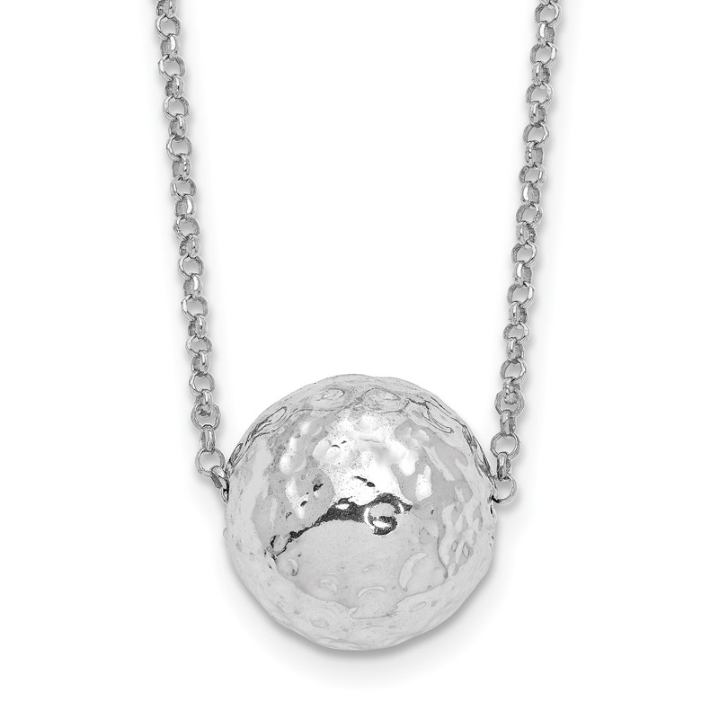 Sterling Silver RH-plat Polish/Hammered w/2in ext. Necklace
