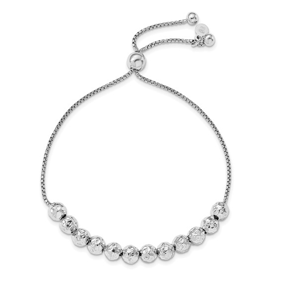 Leslie's Sterling Silver RH-plated Hammered Beaded Adj. Bracelet