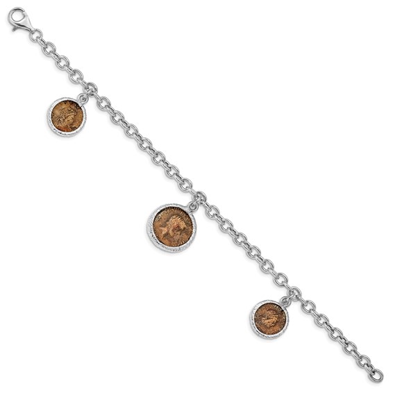 Leslie's Sterling Silver Rhodium-plated Bronze Roman Coin Bracelet