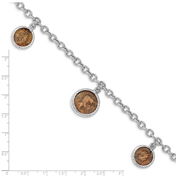 Leslie's Sterling Silver Rhodium-plated Bronze Roman Coin Bracelet