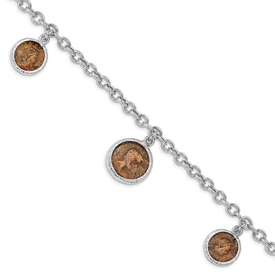 Leslie's Sterling Silver Rhodium-plated Bronze Roman Coin Bracelet