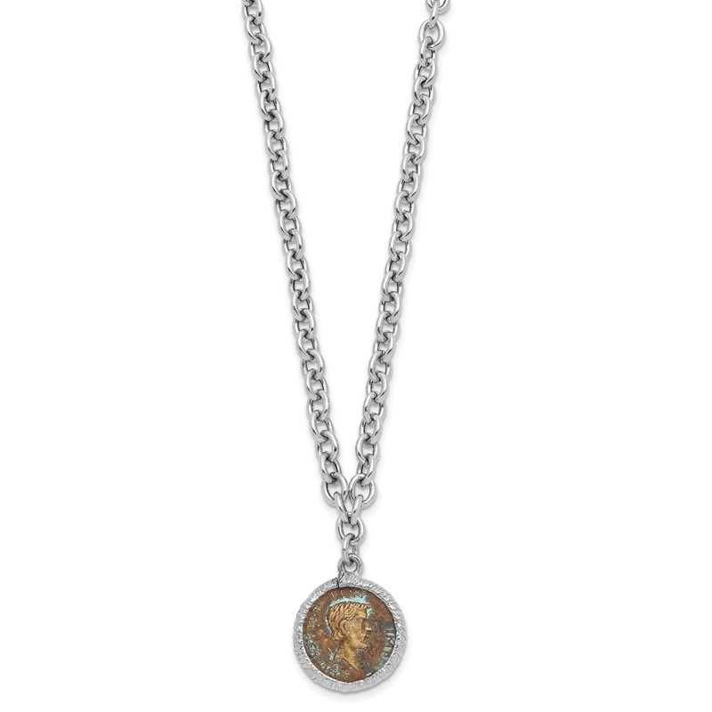 Sterling Silver Rhodium-plated Bronze Roman Coin Necklace