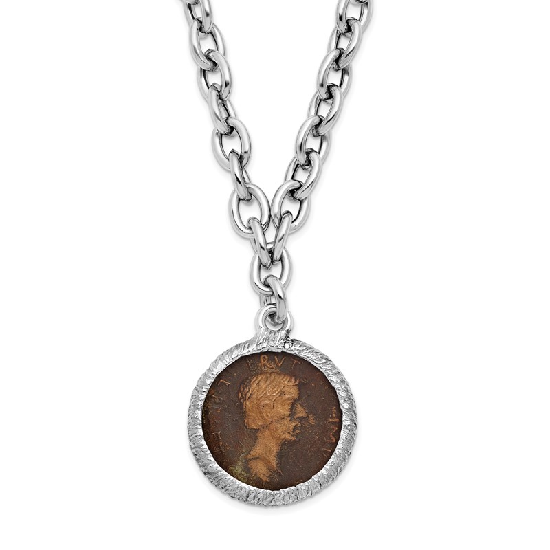Sterling Silver Rhodium-plated Bronze Roman Coin Necklace