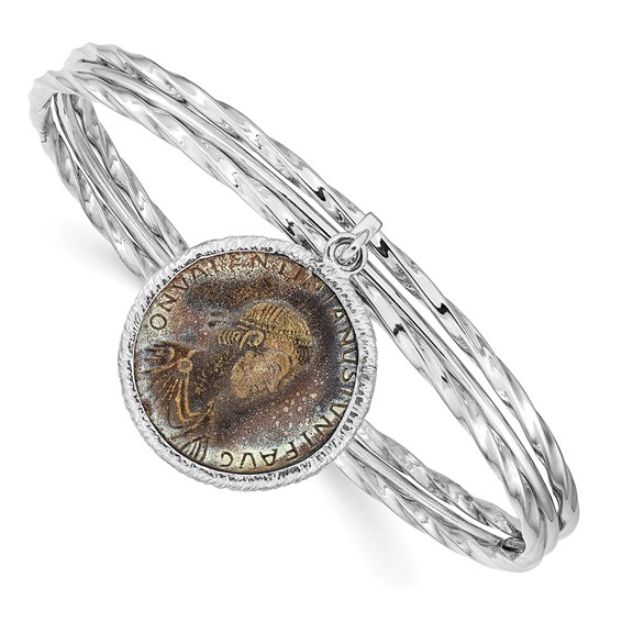 Leslie's Sterling Silver Rhodium-plated Bronze Roman Coin Bangle