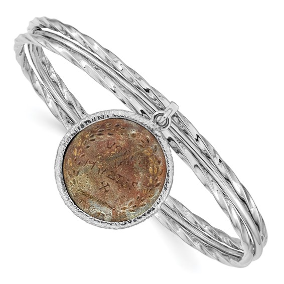 Leslie's Sterling Silver Rhodium-plated Bronze Roman Coin Bangle