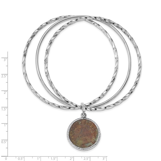 Leslie's Sterling Silver Rhodium-plated Bronze Roman Coin Bangle