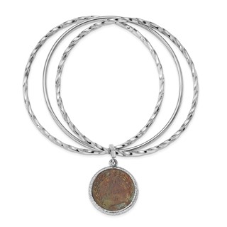Leslie's Sterling Silver Rhodium-plated Bronze Roman Coin Bangle
