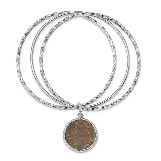 Leslie's Sterling Silver Rhodium-plated Bronze Roman Coin Bangle