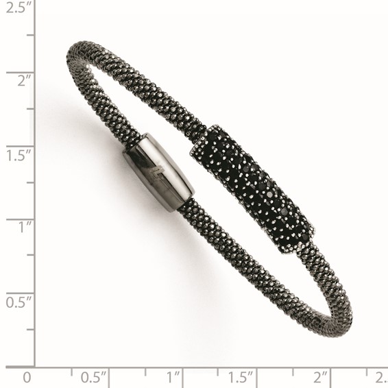 Leslie's SS & Ruthenium Plated Black CZ w/ Magnetic Clasp Bracelet