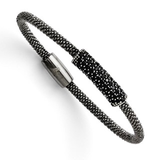 Leslie's SS & Ruthenium Plated Black CZ w/ Magnetic Clasp Bracelet