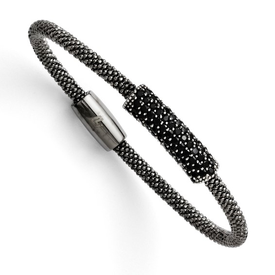Leslie's SS & Ruthenium Plated Black CZ w/ Magnetic Clasp Bracelet