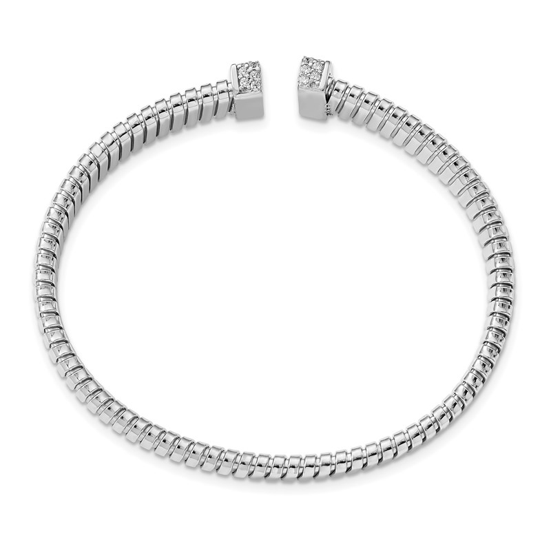 Sterling Silver Rhodium-plated CZ Polished Bangle