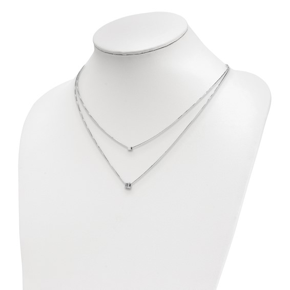 Leslie's Sterling Silver RH-plated CZ Multi-strand w/ 2in Necklace