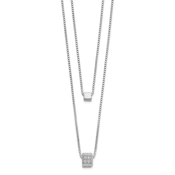 Leslie's Sterling Silver RH-plated CZ Multi-strand w/ 2in Necklace