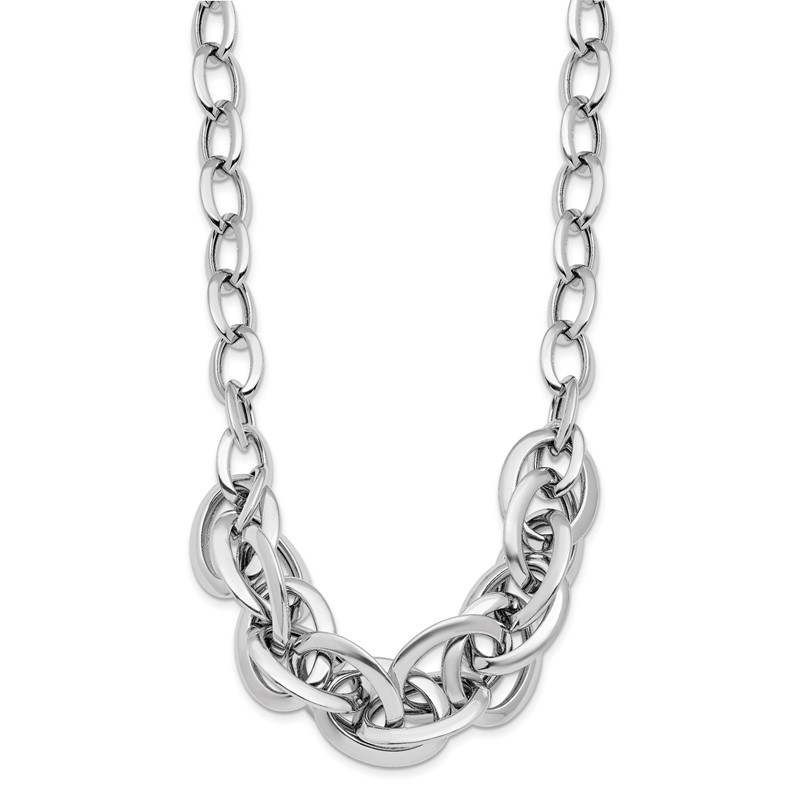 Sterling Silver Rhodium-plated Polished Fancy Link Necklace
