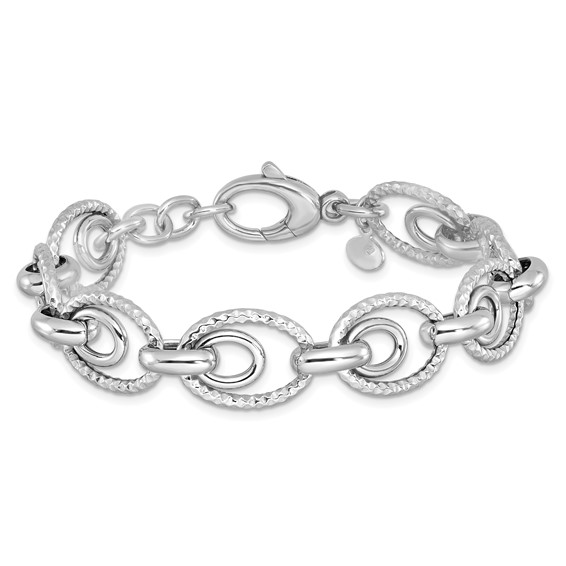 Leslie's Sterling Silver Rhodium-plated D/C Polished w/ .5in ext. Bracelet