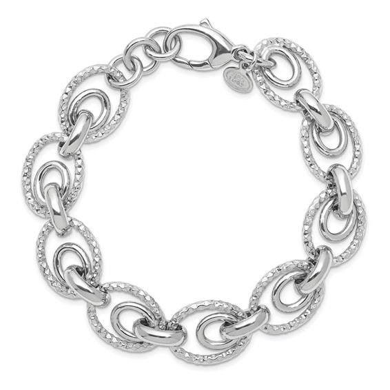 Leslie's Sterling Silver Rhodium-plated D/C Polished w/ .5in ext. Bracelet