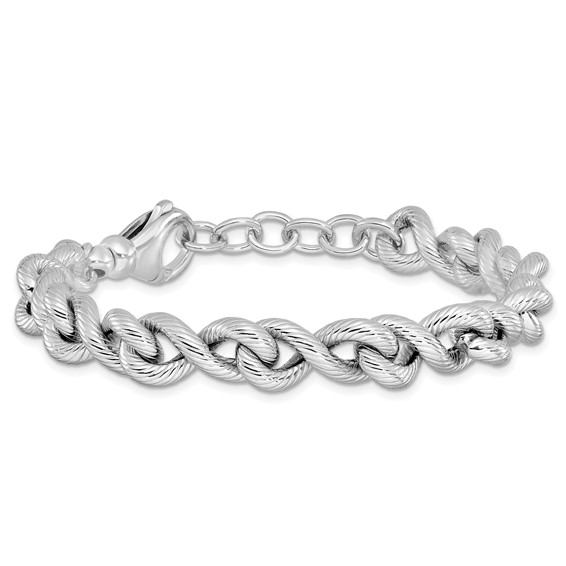 Leslie's Sterling Silver Rhodium-plated Textured w/ .5in ext. Bracelet