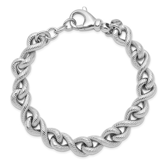 Leslie's Sterling Silver Rhodium-plated Textured w/ .5in ext. Bracelet