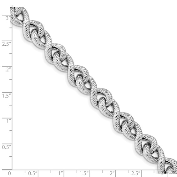 Leslie's Sterling Silver Rhodium-plated Textured w/ .5in ext. Bracelet