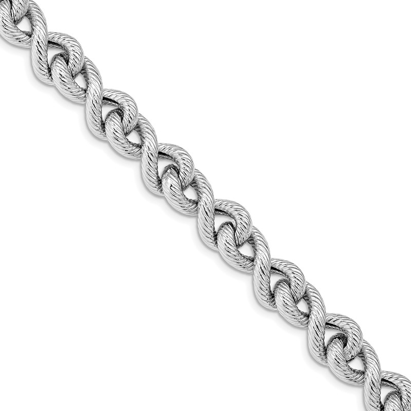 Sterling Silver Rhodium-plated Textured w/ .5in ext. Bracelet