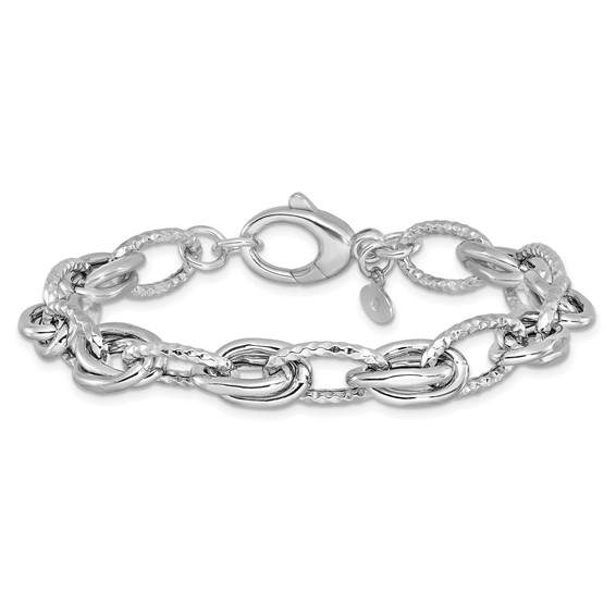 Leslie's Sterling Silver Rhodium-plated D/C Polished w/ .5in ext. Bracelet