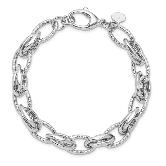 Leslie's Sterling Silver Rhodium-plated D/C Polished w/ .5in ext. Bracelet